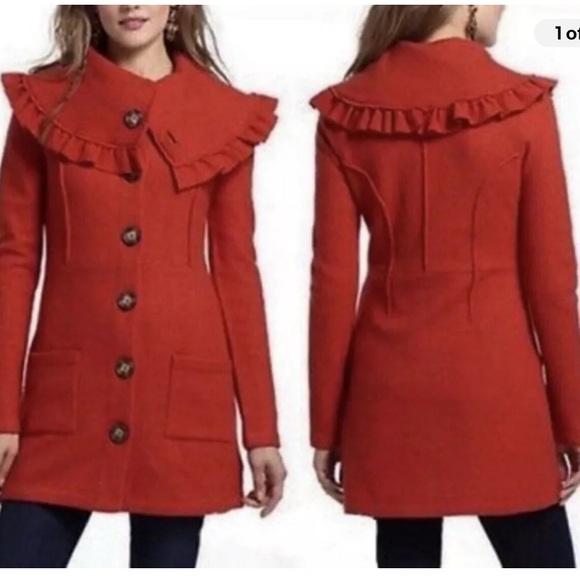 Anthropologie Jackets & Blazers - Anthropologie orange wool coat with ruffled collar HWR / M / Excellent condition